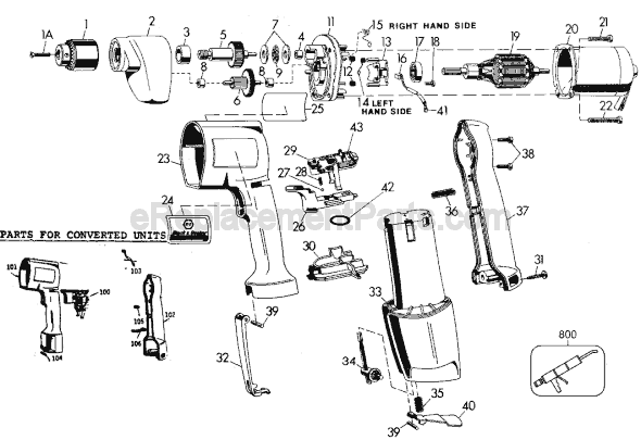 Page A Diagram and Parts List for 1941 Type 3 Black and Decker Cordless Drill